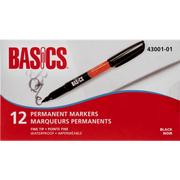 Basics® Permanent Markers Fine Tip Black - Box of 12