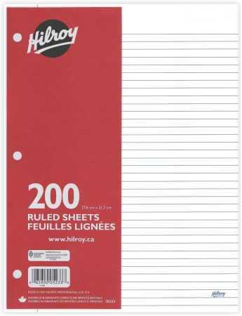 Hilroy Loose Leaf paper 200 Sheets lined and punched