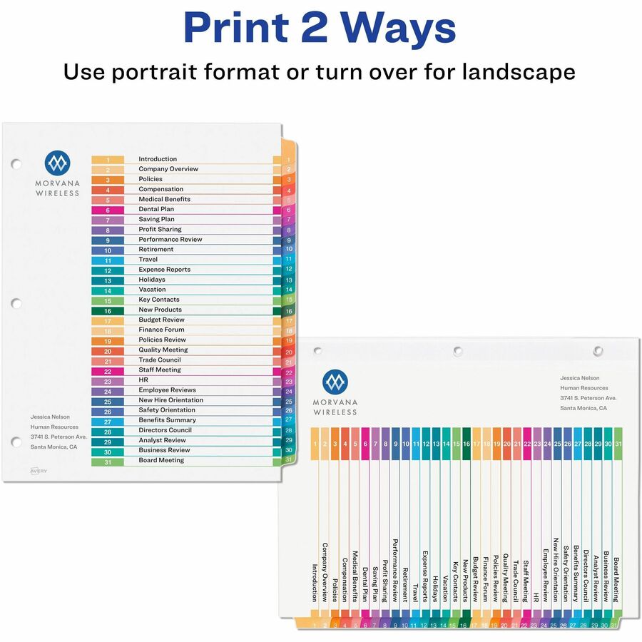 Avery® Ready Index® Table of Content Dividers for Laser and Inkjet Printers, 1-31