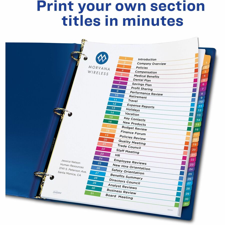 Avery® Ready Index® Table of Content Dividers for Laser and Inkjet Printers, 1-31