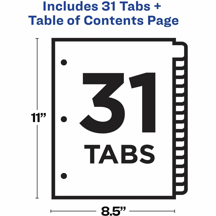 Avery® Ready Index® Table of Content Dividers for Laser and Inkjet Printers, 1-31