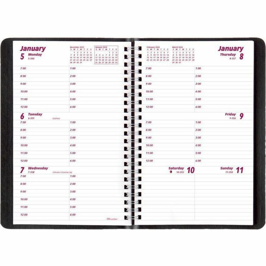 Brownline® Essential Weekly Diary Twin Wire Flexible Cover 8x5" English Black