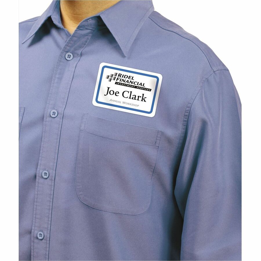 Avery® Flexible Name Badgesfor Laser and Inkjet Printers, 3-3/8" x 2-1/3" , Blue Border