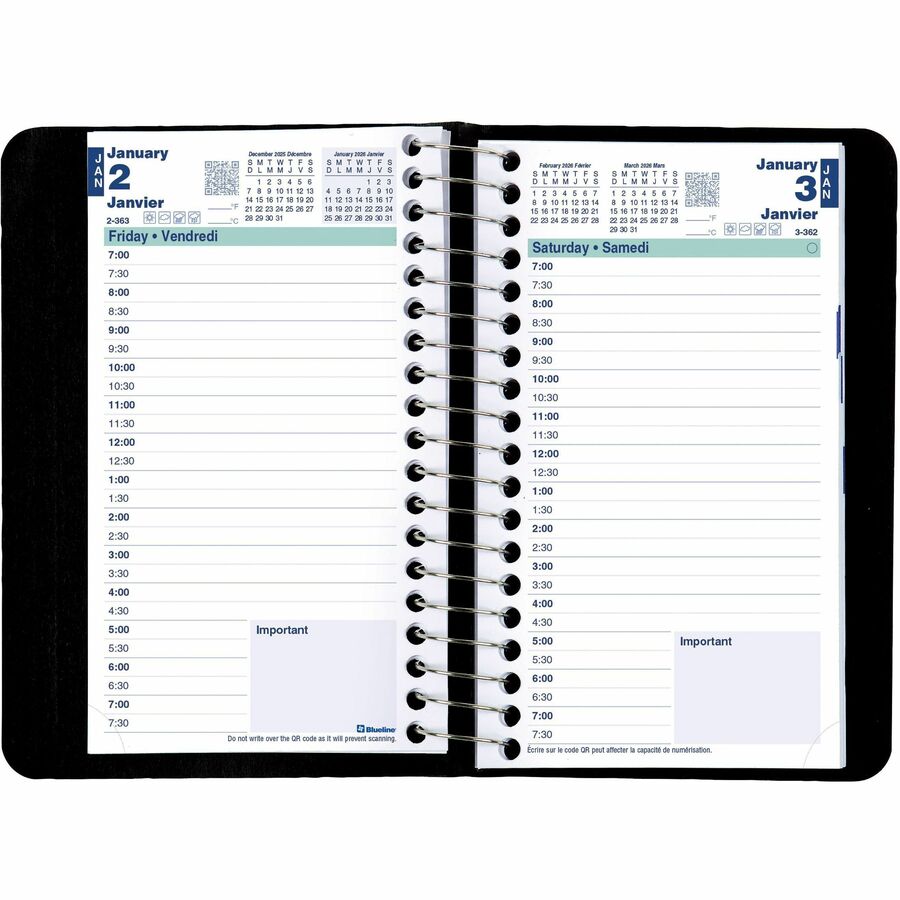 Blueline 2026 12-Month Daily Pocket Planner - January to December - 6" x 3-1/2" - Black - Bilingual