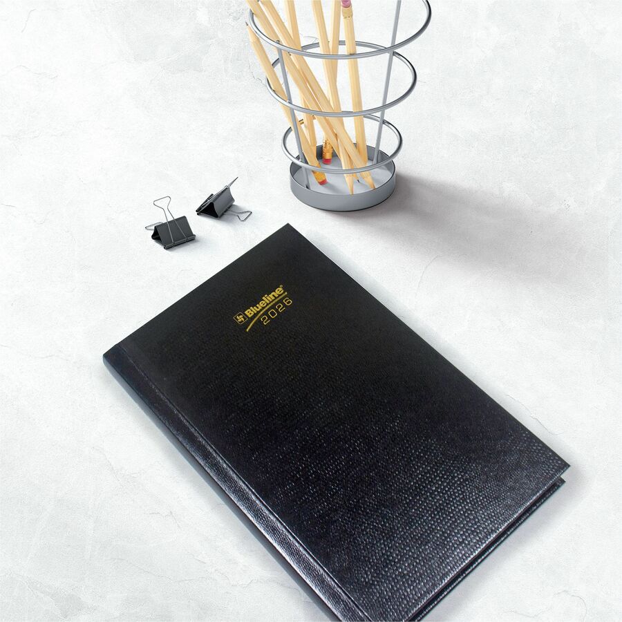 Blueline 2026 Essential 12-Month Daily Planner - January to December - 8" x 5" - Black - English
