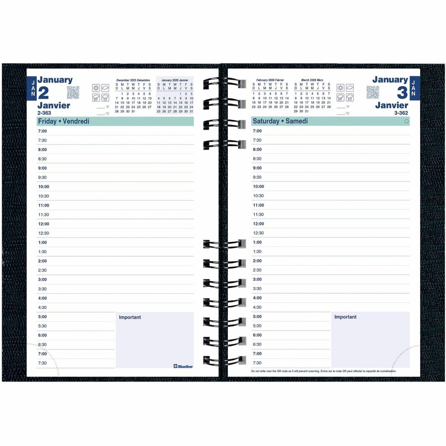Blueline 2026 CoilPro 12-Month Daily Planner - January to December - 8" x 5" - Black - Bilingual C1504C81B