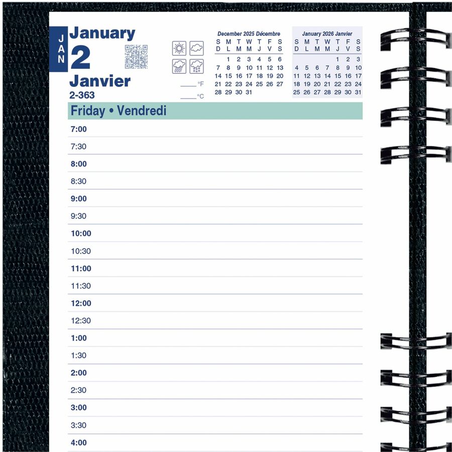 Blueline 2026 CoilPro 12-Month Daily Planner - January to December - 8" x 5" - Black - Bilingual C1504C81B