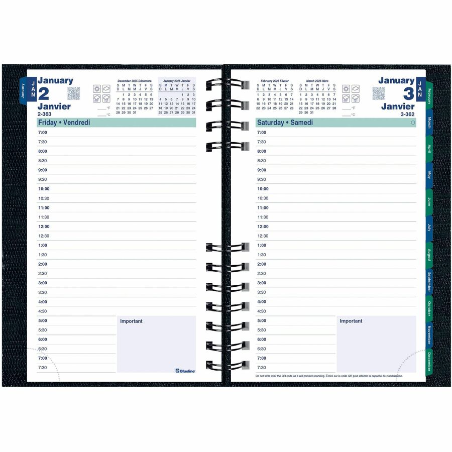 Blueline 2026 CoilPro 12-Month Daily Planner - January to December - 8" x 5" - Black - Bilingual C1504C81B