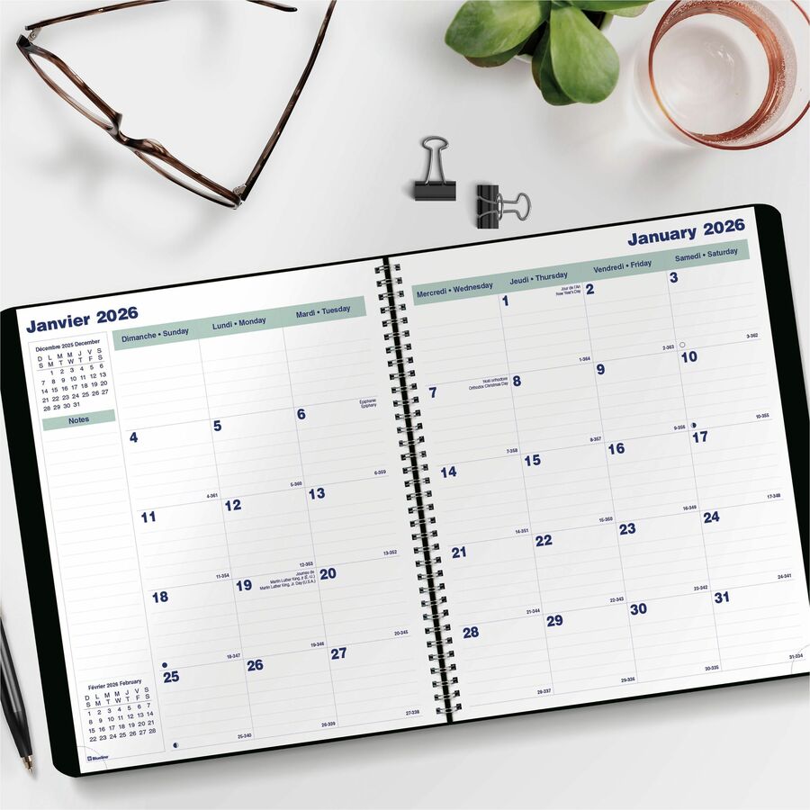 Blueline 2026 Essential 16-Month Monthly Planner - September-December - 11" x 9-1/16" - Black - Bilingual