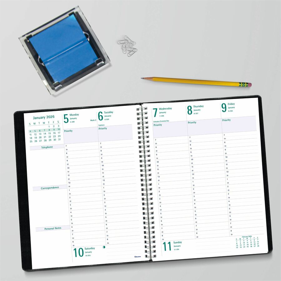 Blueline 2026 Timanager 13-Month Weekly/Monthly Planner - December to December - 10-1/4" x 7-5/8" - Black - English C590081