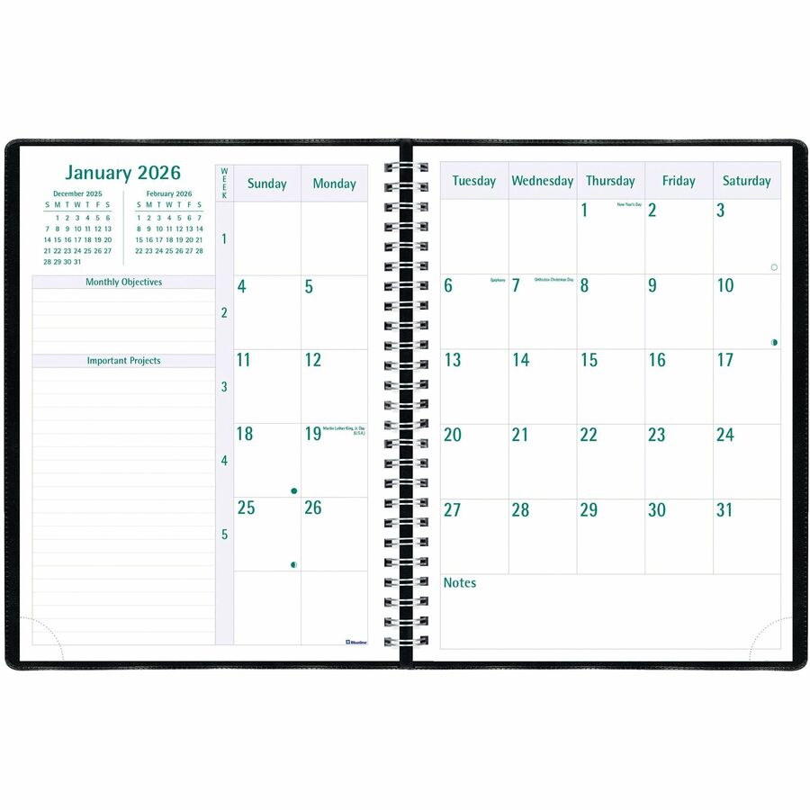 Blueline 2026 Timanager 13-Month Weekly/Monthly Planner - December to December - 10-1/4" x 7-5/8" - Black - English C590081