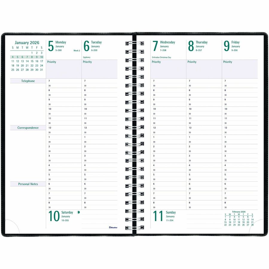 Blueline 2026 Timanager 13-Month Weekly/Monthly Planner - December to December - 9-1/16" x 5-7/8" - Black - English C591081