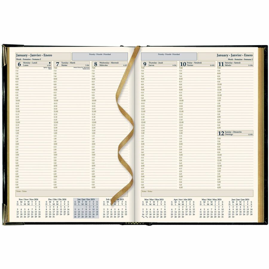 Brownline Executive Weekly Planner, 10-7/8" x 7-5/8" , Trilingual, Black