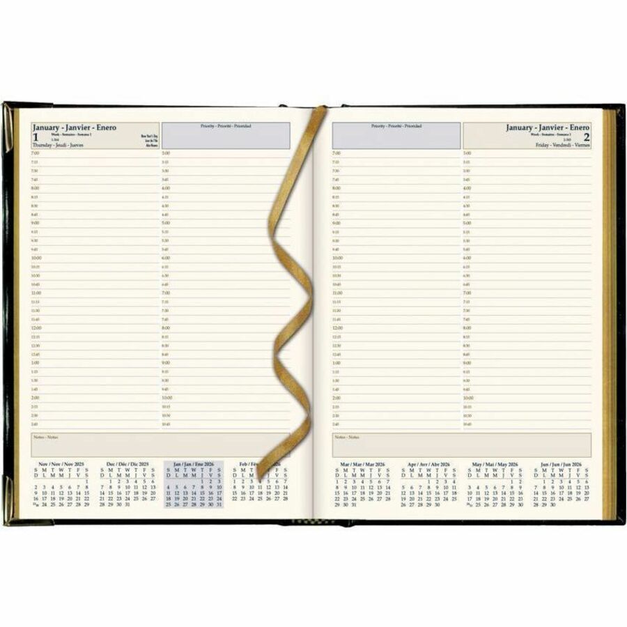 Brownline Executive Daily Planner, 10-7/8" x 7-5/8" , Trilingual, Black