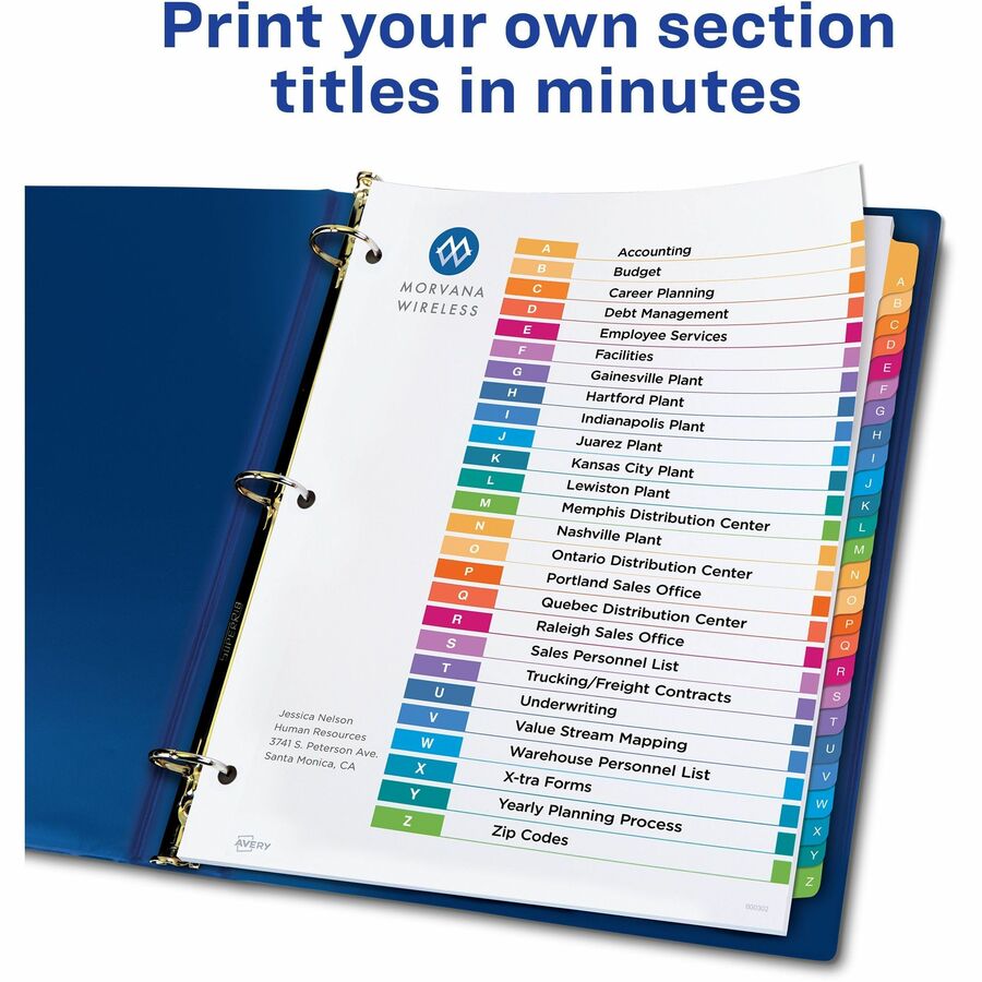 Avery® Ready Index® Table of Contents Dividers for Laser and Inkjet Printers, A-Z