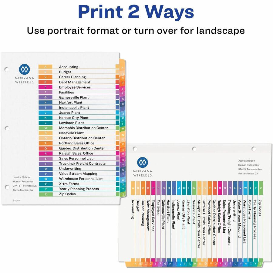 Avery® Ready Index® Table of Contents Dividers for Laser and Inkjet Printers, A-Z