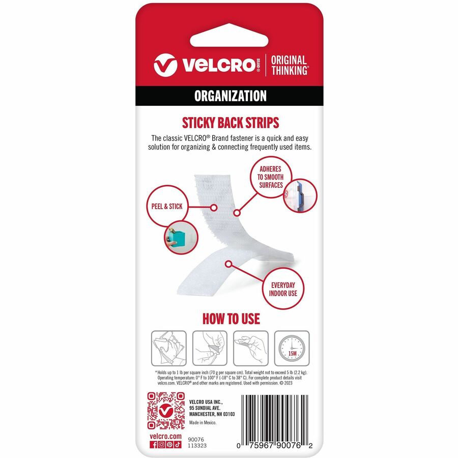 VELCRO® Sticky Back 3 1/2in x 3/4in Strips White 4 Ct