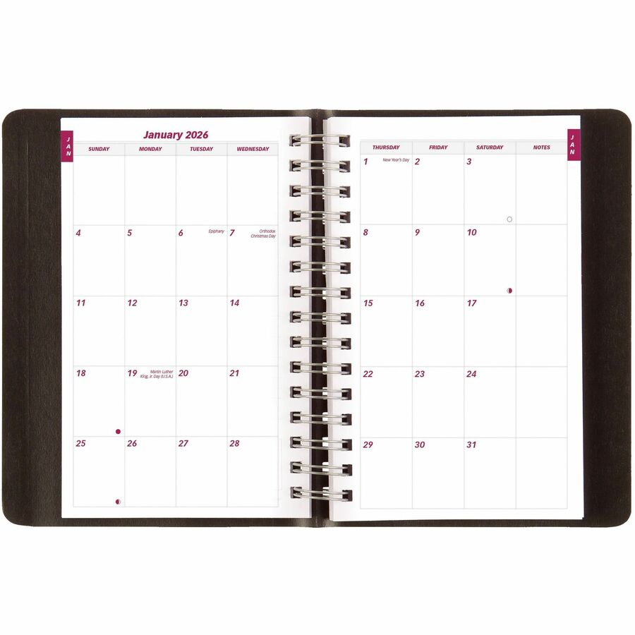 Brownline 2026 Essential 12-Month Daily Planner - January to December - 8" x 5" - Black - English