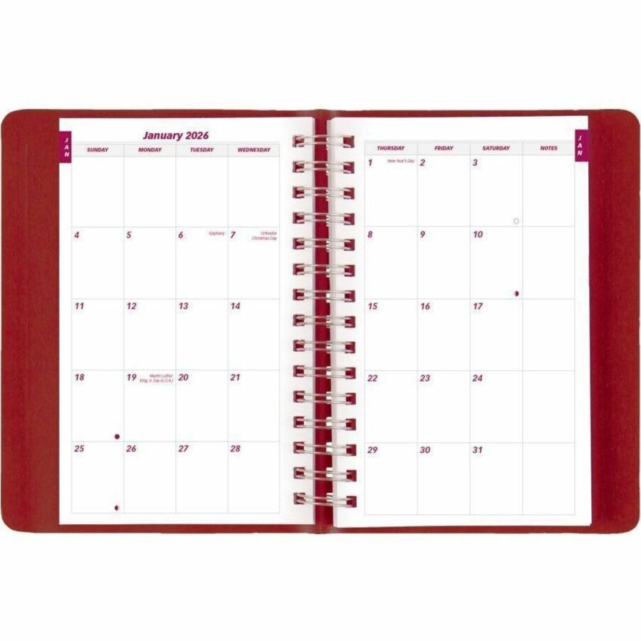 Brownline® Essential Daily Diary Twin Wire 8x5" English Red