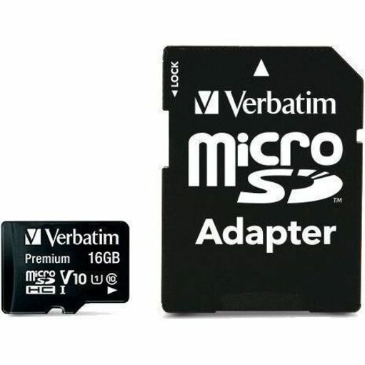 Verbatim 16GB Premium microSDHC Memory Card with Adapter, UHS-I V10 U1 Class 10