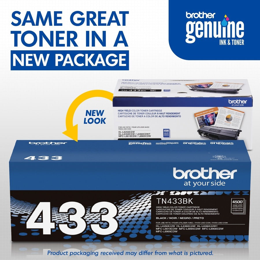 Brother TN433BK Original High Yield Laser Toner Cartridge - Black - 1 Each