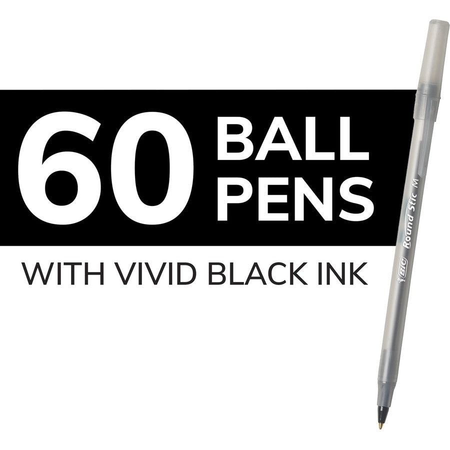 BIC Round Stic Extra Life Black Ballpoint Pens, Medium Point (1.0mm), 60-Count Pack of Bulk Pens, Flexible Round Barrel for Writing Comfort, No. 1 Selling Ballpoint Pens