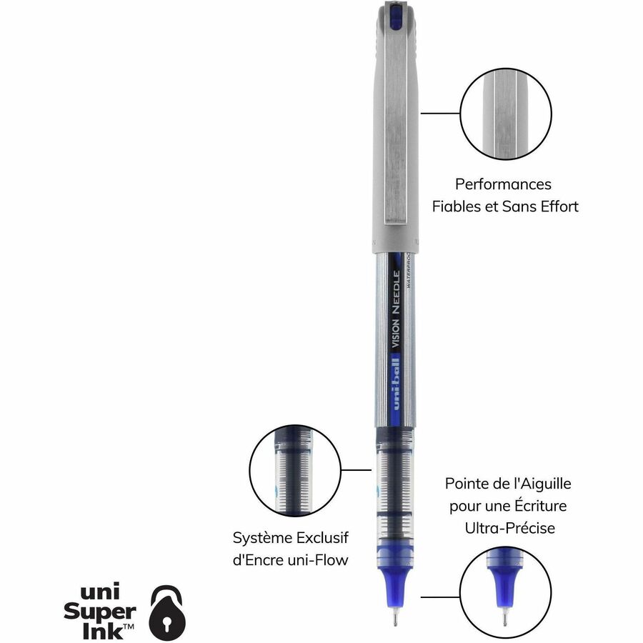Uniball Vision Needle Rollerball Pen w/ Cap - 0.7mm Fine Blue 1734904