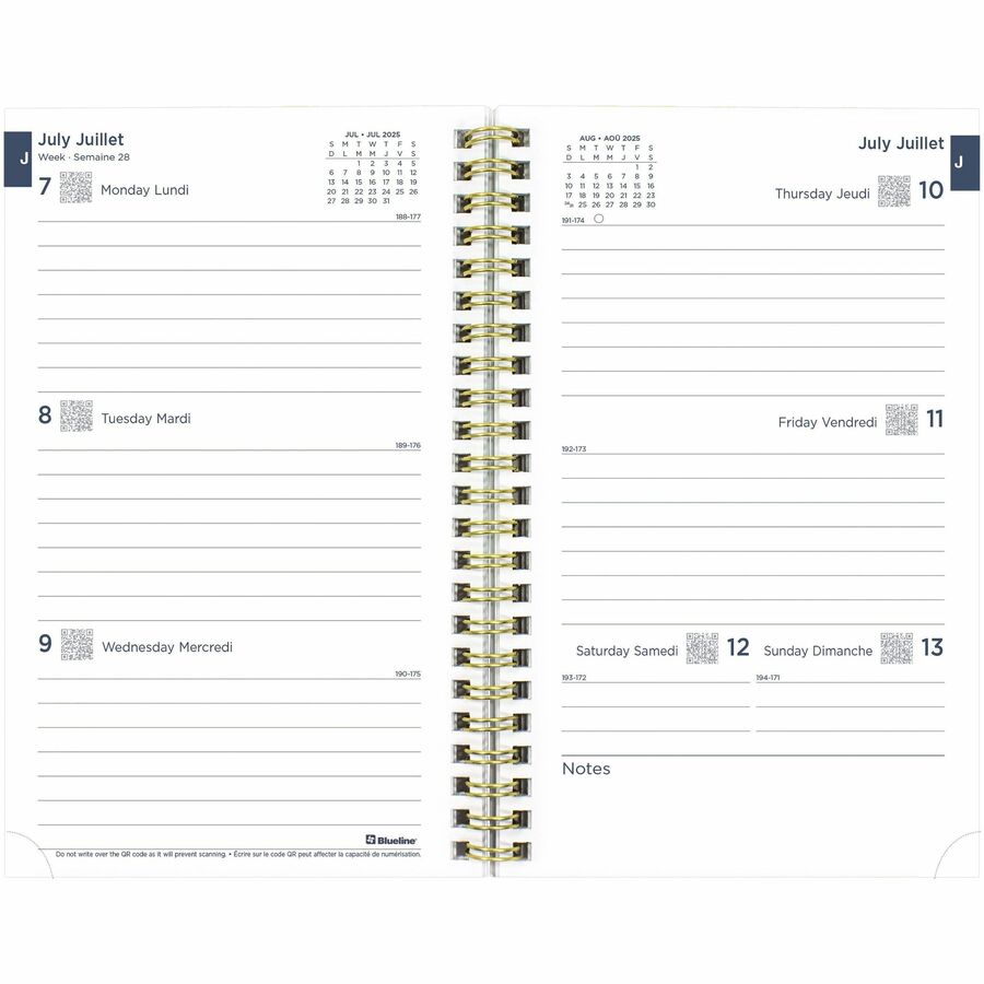 Blueline 2025-2026 Under The Sea 13-Month Weekly/Monthly Academic Planner - July to July - 8" x 5" - Waves - Bilingual