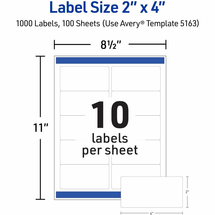 Avery Shipping Labels, Sure Feed, 2" x 4" 1,000 White Labels (5163)