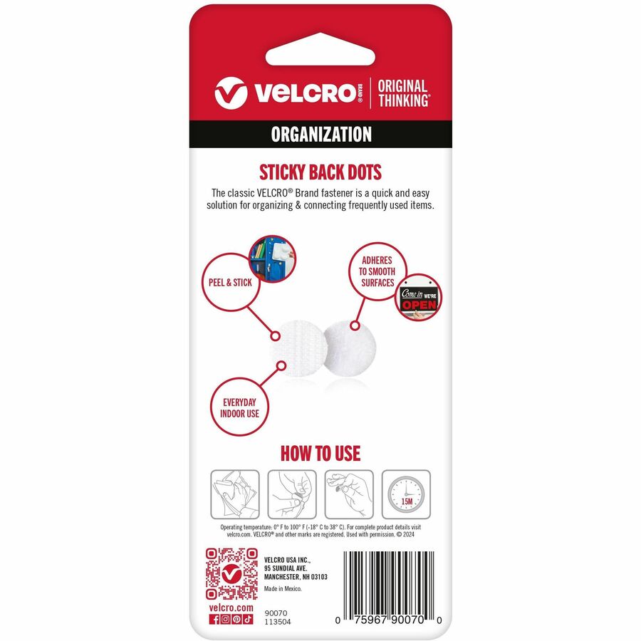 VELCRO® Sticky Back 5/8in Circles White 15 Ct