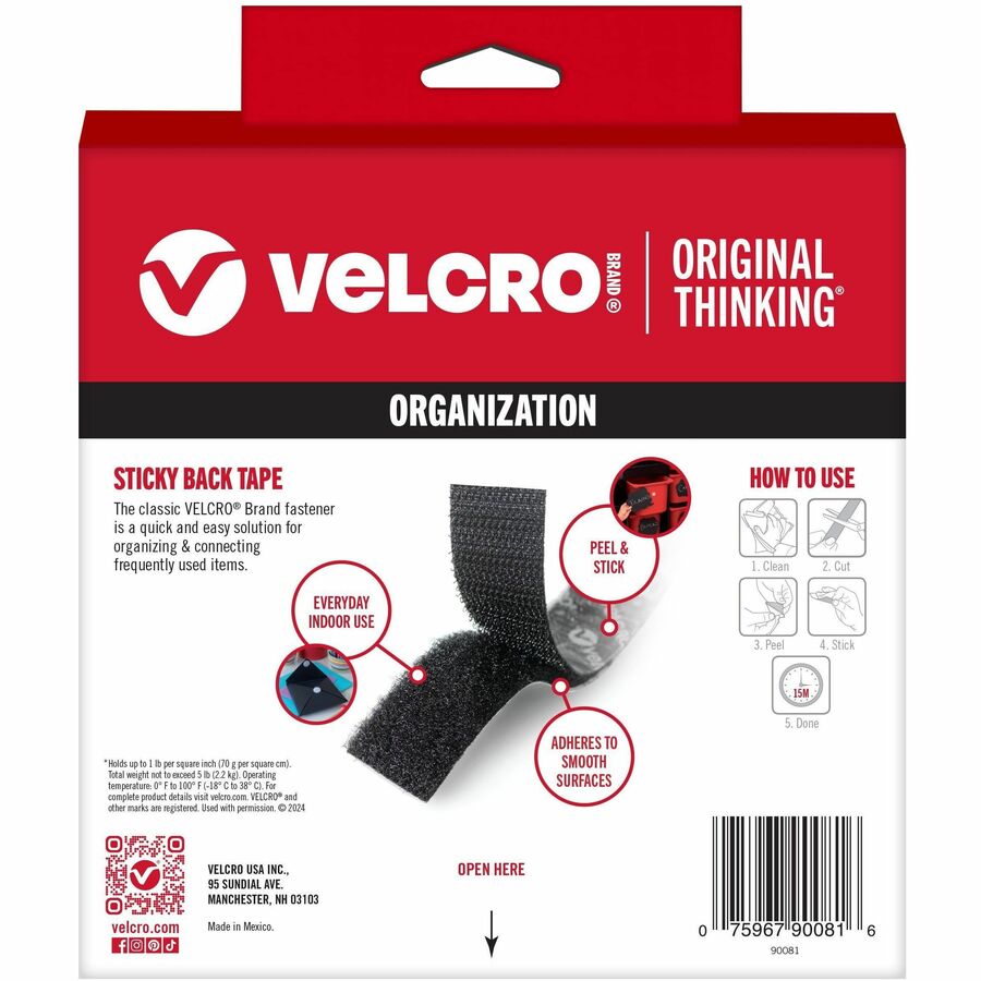 VELCRO® Sticky Back 15ft x 3/4in Roll Black