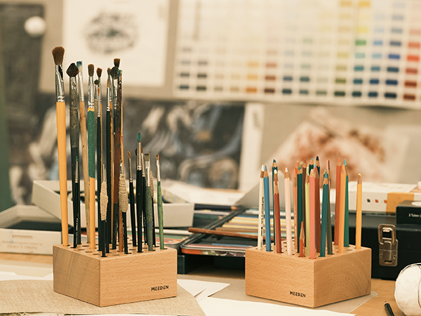 Beechwood 36-Slot Brush & Pencil Holder