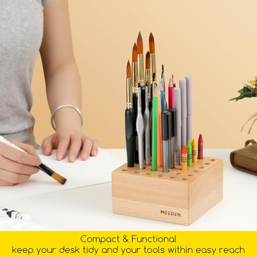 Beechwood 36-Slot Brush & Pencil Holder