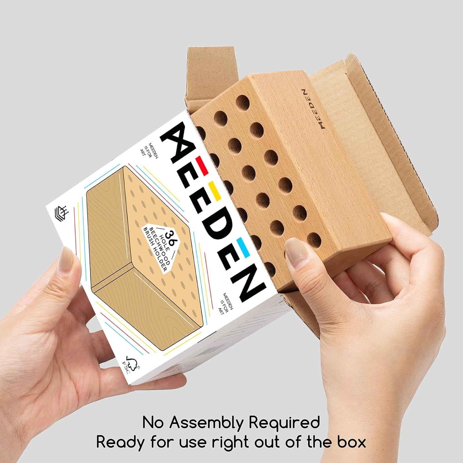 Beechwood 36-Slot Brush & Pencil Holder