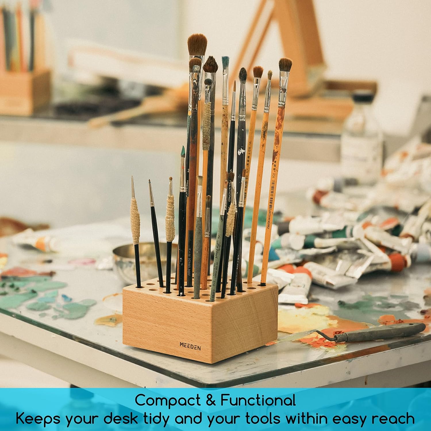 Beechwood 36-Slot Brush & Pencil Holder