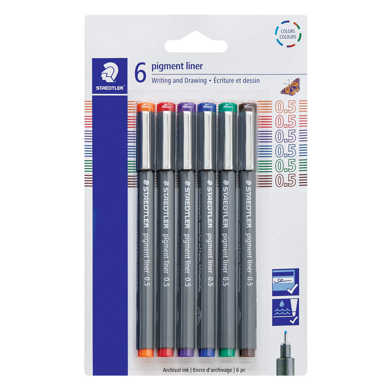Staedtler Pigment Liners 6 Colour Set 0.5mm