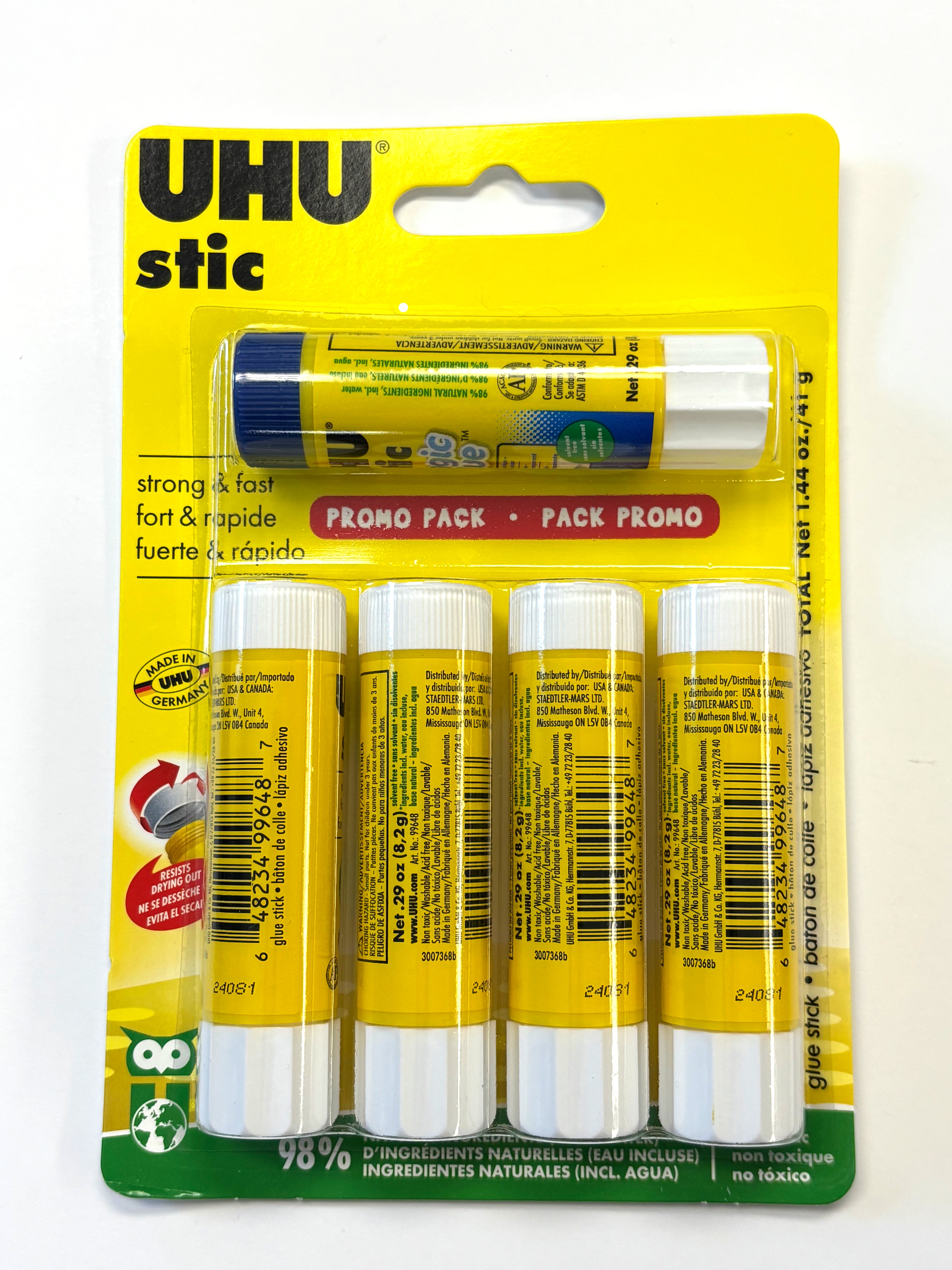 UHU Glue 4pk plus bonus stick