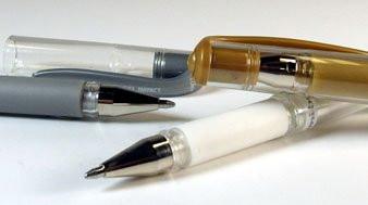 Uniball Gel Impact Pens w/ Cap -  1mm Bold Gold/Silve/White