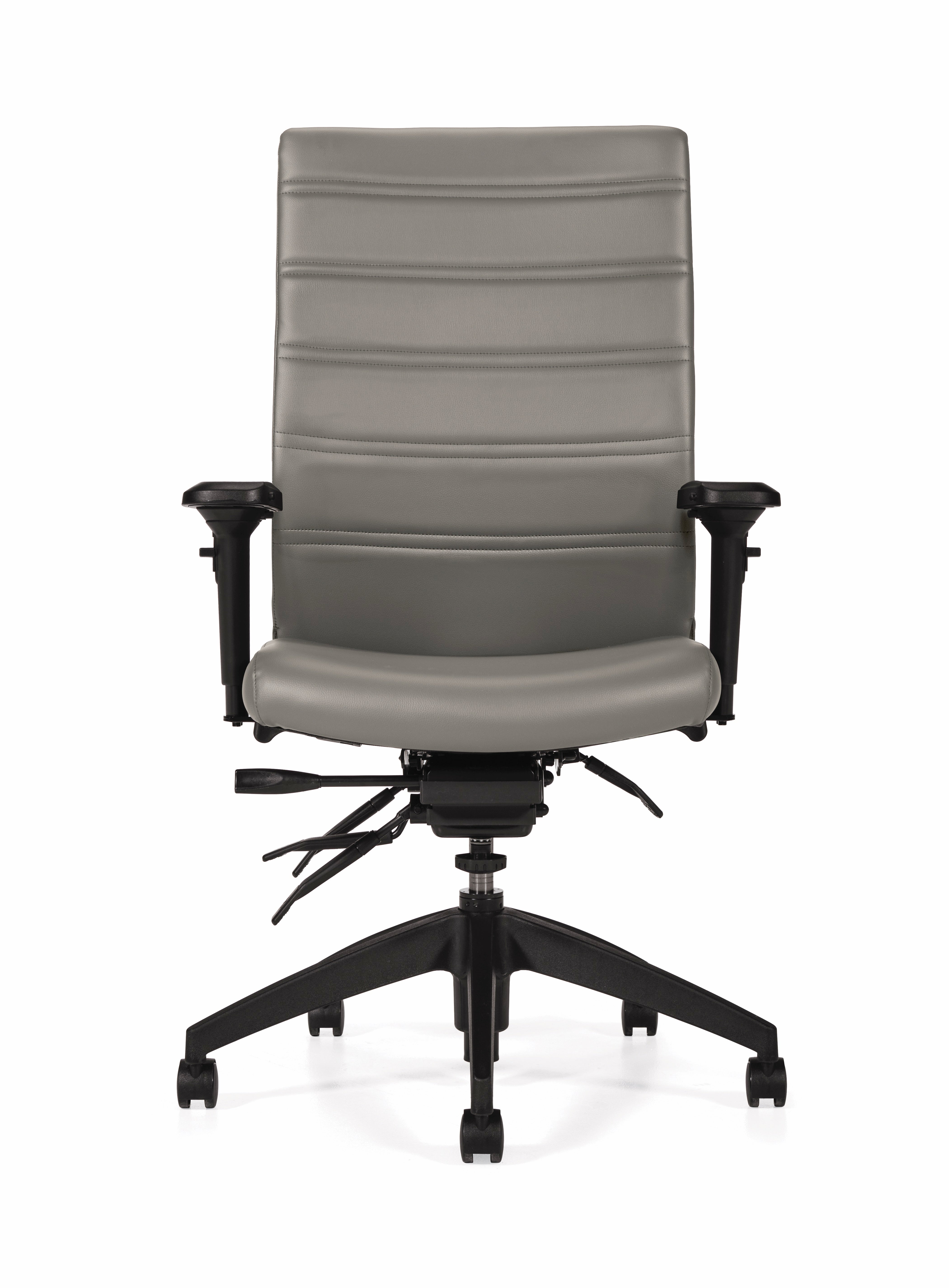 Basics Elora Multi-Tilt High Back Chair – Light Grey Luxhide Leather, Ergonomic