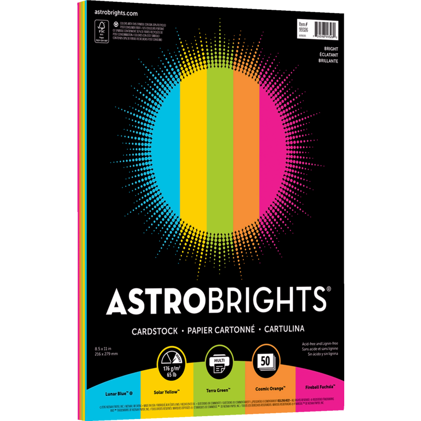 Astrobrights 65LB 5 Colour 50/PK Cardstock Paper