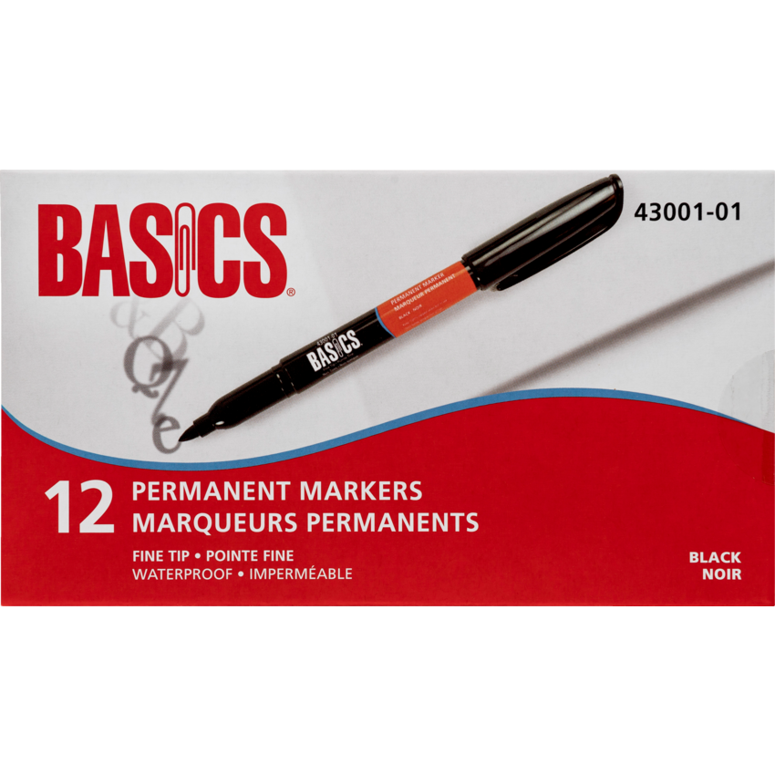 Basics® Permanent Markers Fine Tip Black - Box of 12