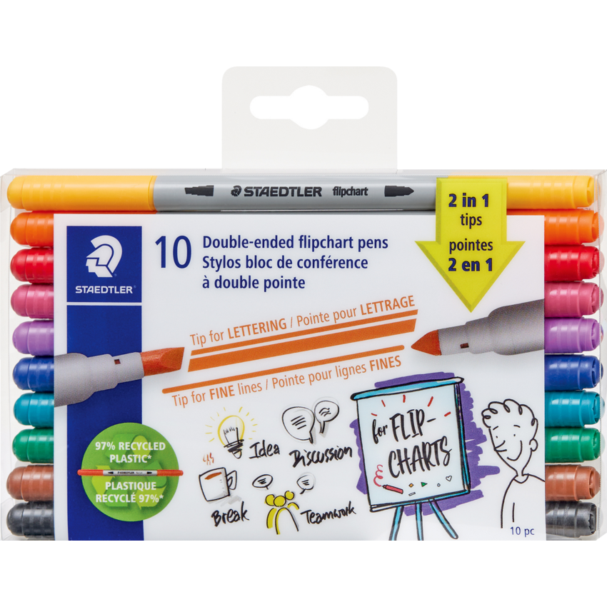 Marqueurs pour paperboard double-pointe Staedtler Couleurs assorties 10/paquet