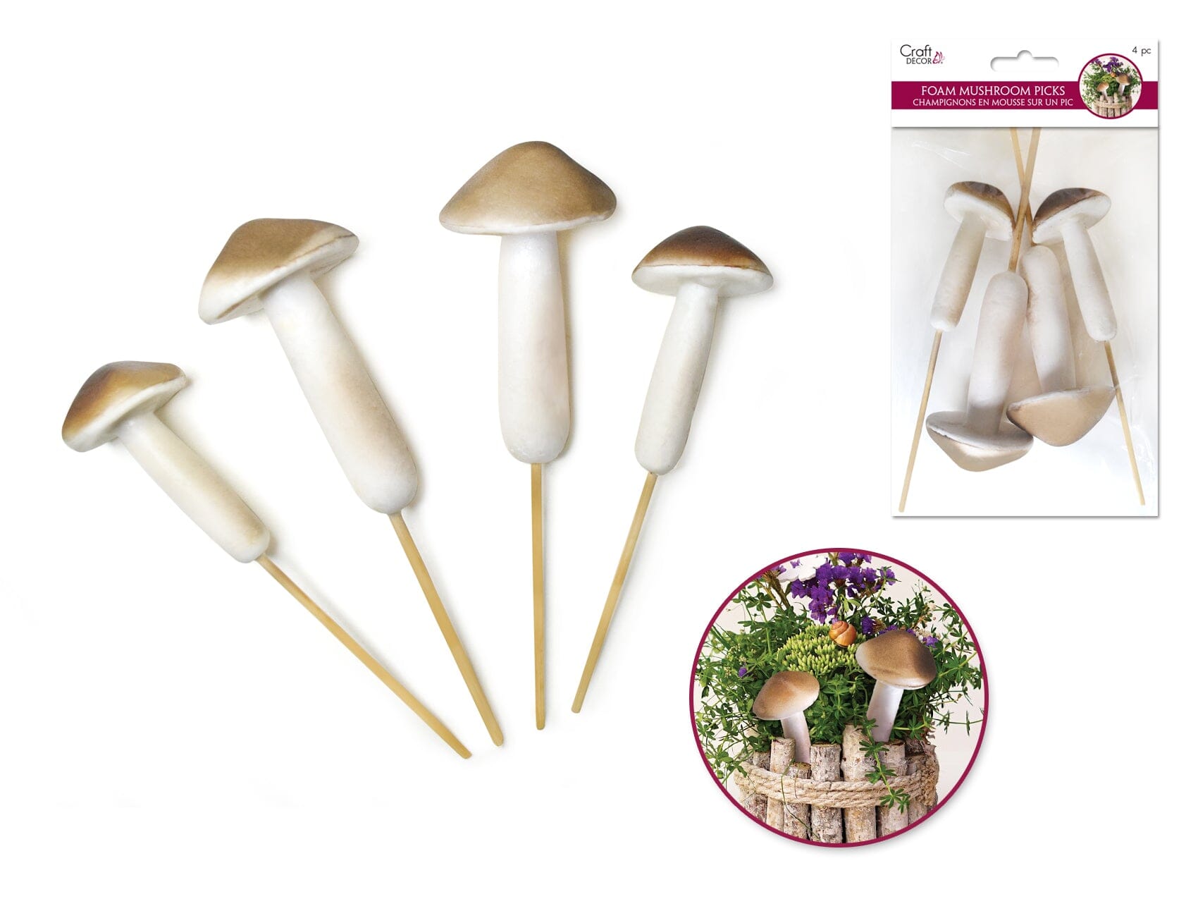 Foam Mushrooms 4pc w/Pick