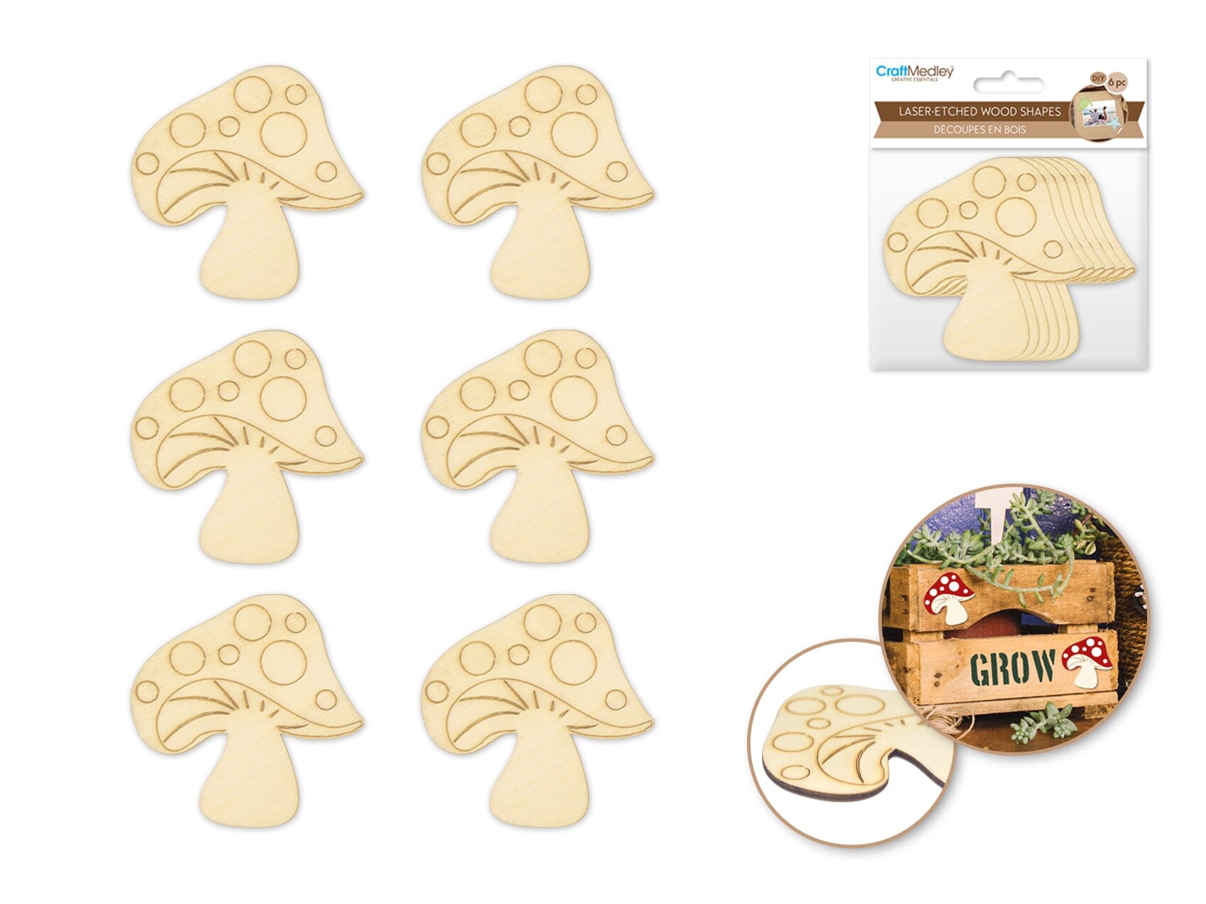 Laser-Etched Wood Shapes 6pk