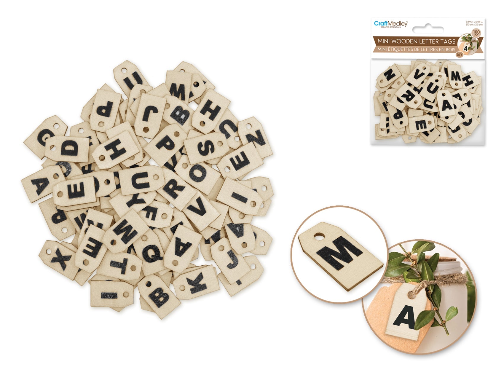 Wooden Mini Letter Tags 100pc