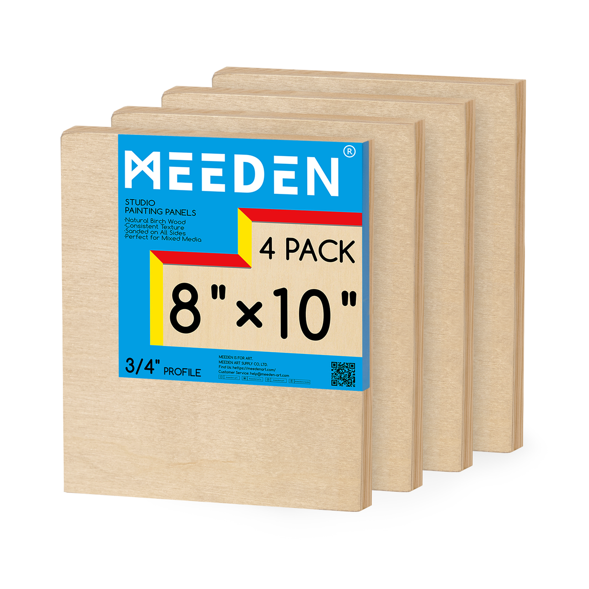 Meeden Cradled Birch Painting Panel, 8 x 10 in, 0.75 in Deep (photo shows the 4-pack of the same panel)