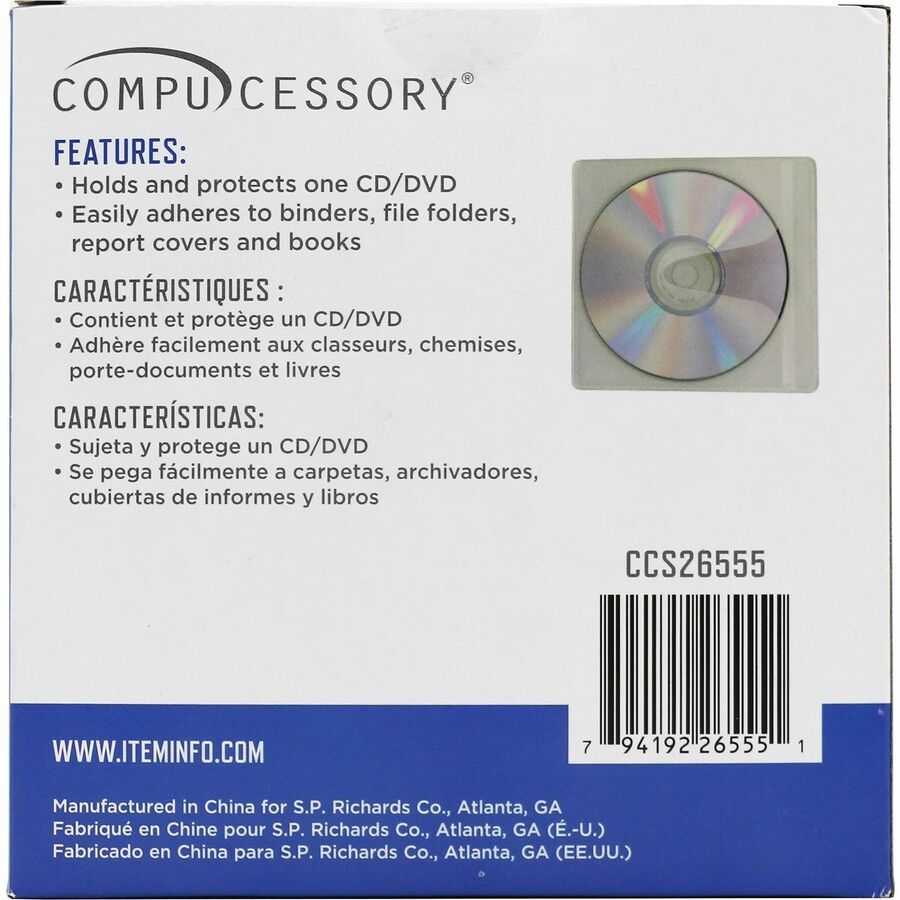 Compucessory Self-Adhesive Poly CD/DVD Holders