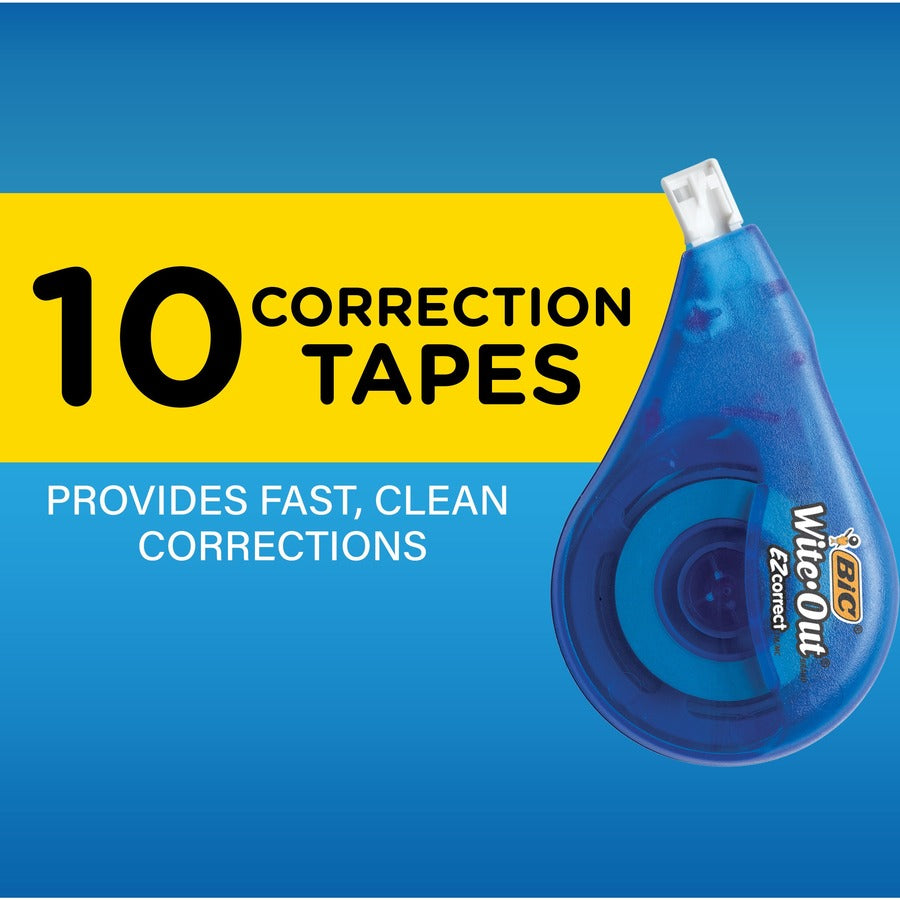 BIC Wite-Out Brand EZ Correct Correction Tape, 11.9 Meters, 10-Count Pack of white Correction Tape, Fast, Clean and Easy to Use Tear-Resistant Tape Office or School Supplies