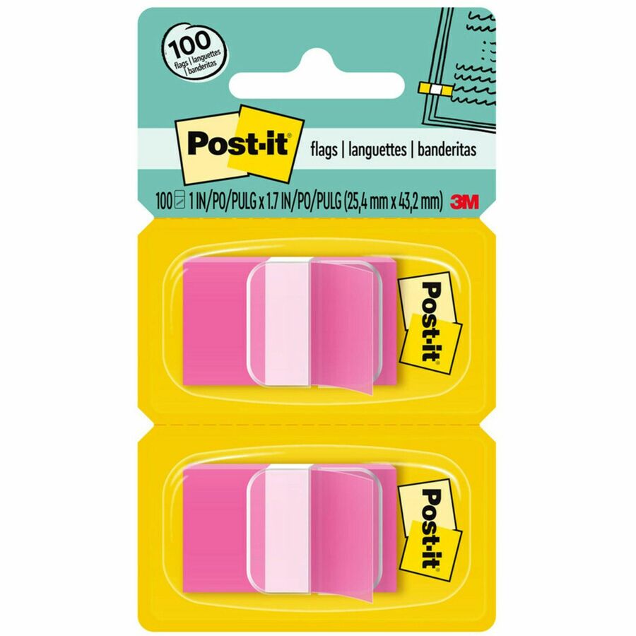 Post-it Flags with Dispenser Cartridge, 100 Flags - it Flags with Dispenser Cartridge – Bright Pink