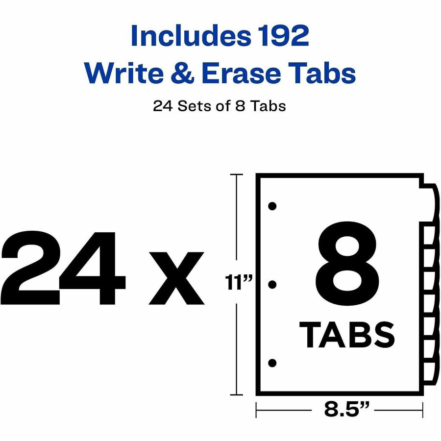 Avery Big Tab™ Intercalaires en plastique réinscriptibles, 8 onglets, 1 jeu